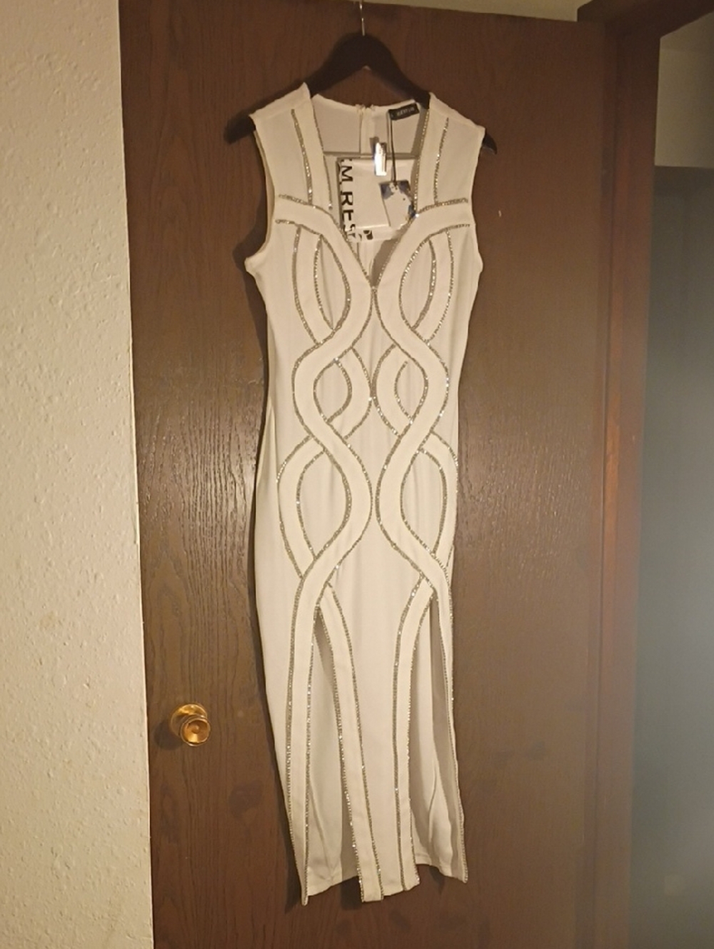 M. Rena White Sleeveless Midi Dress with Silver Embellishment